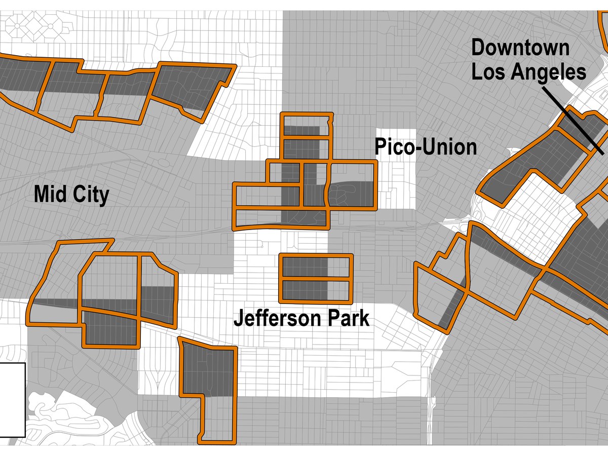 Map of injunction safety zones and untreated control blocks in Los Angeles